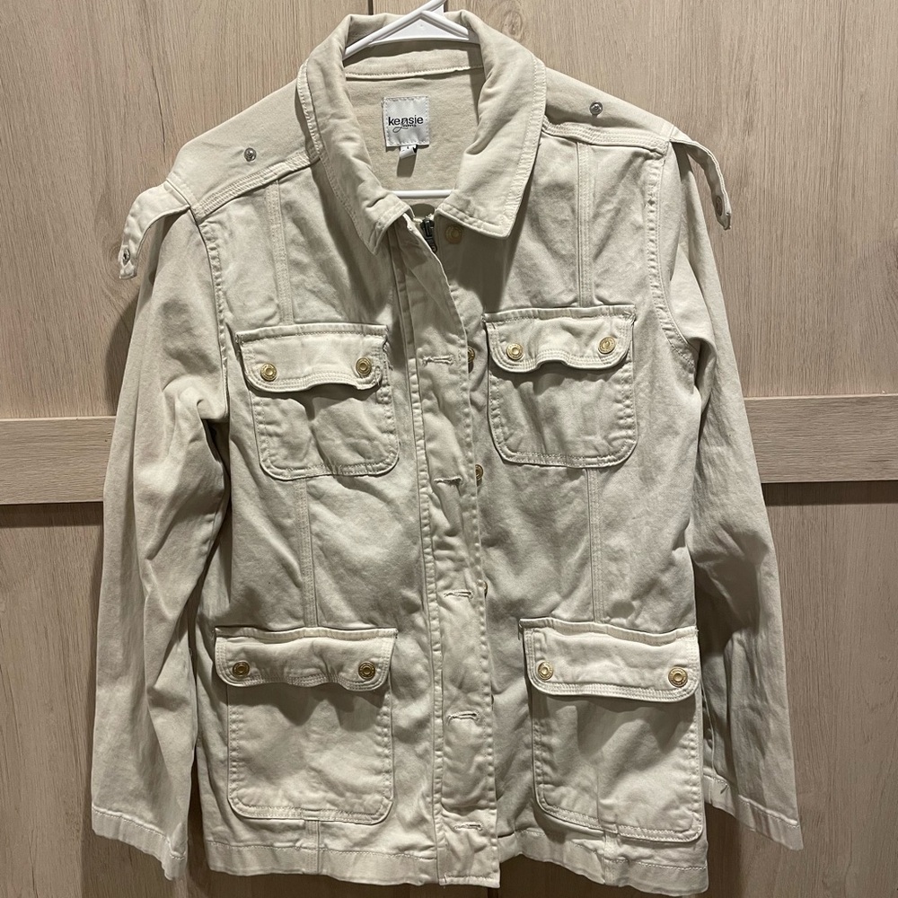 Beige‎ Kenzie Jeans Jacket with Gold Accents